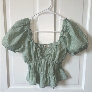 Mint Gingham Ruffle Blouse